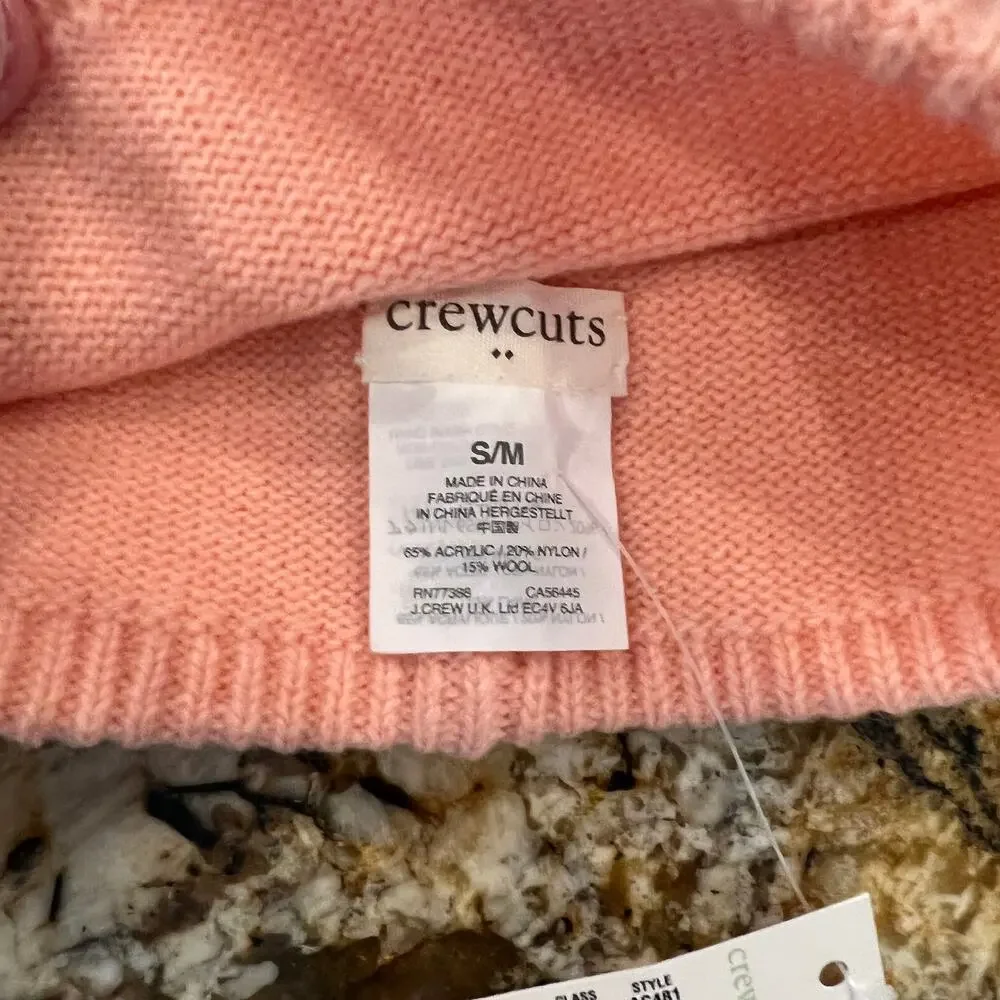 NWT J. Crew Girls' Pink W/Ivory Stars Knit Hat/Beanie